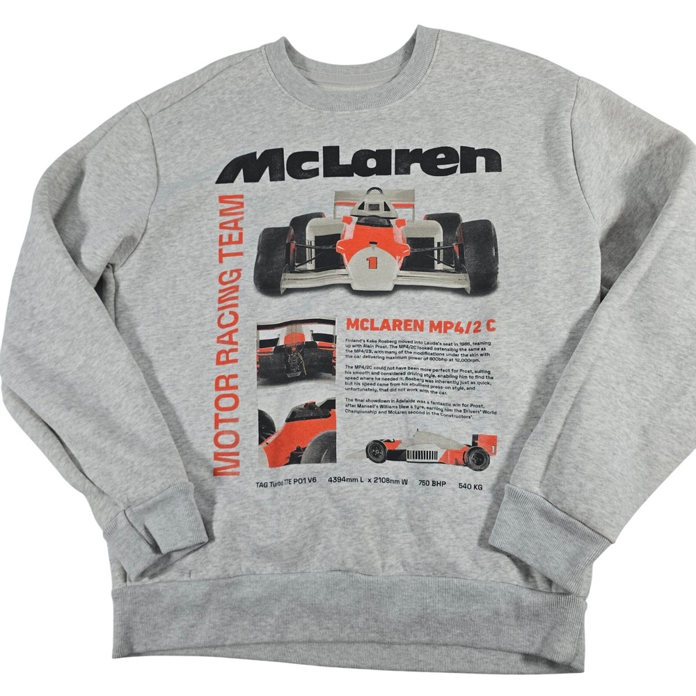 McLaren Formula 1 Team MP4/2 C Graphic Sweatshirt Grey Mens Small F1 Racing Car